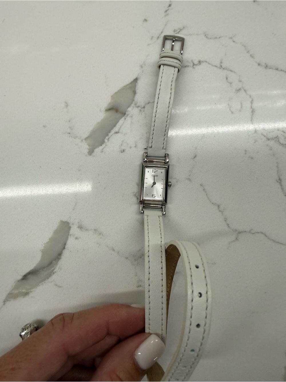 Coach Classic Women's White Leather Wrap Watch - Elegant Silver Dial
